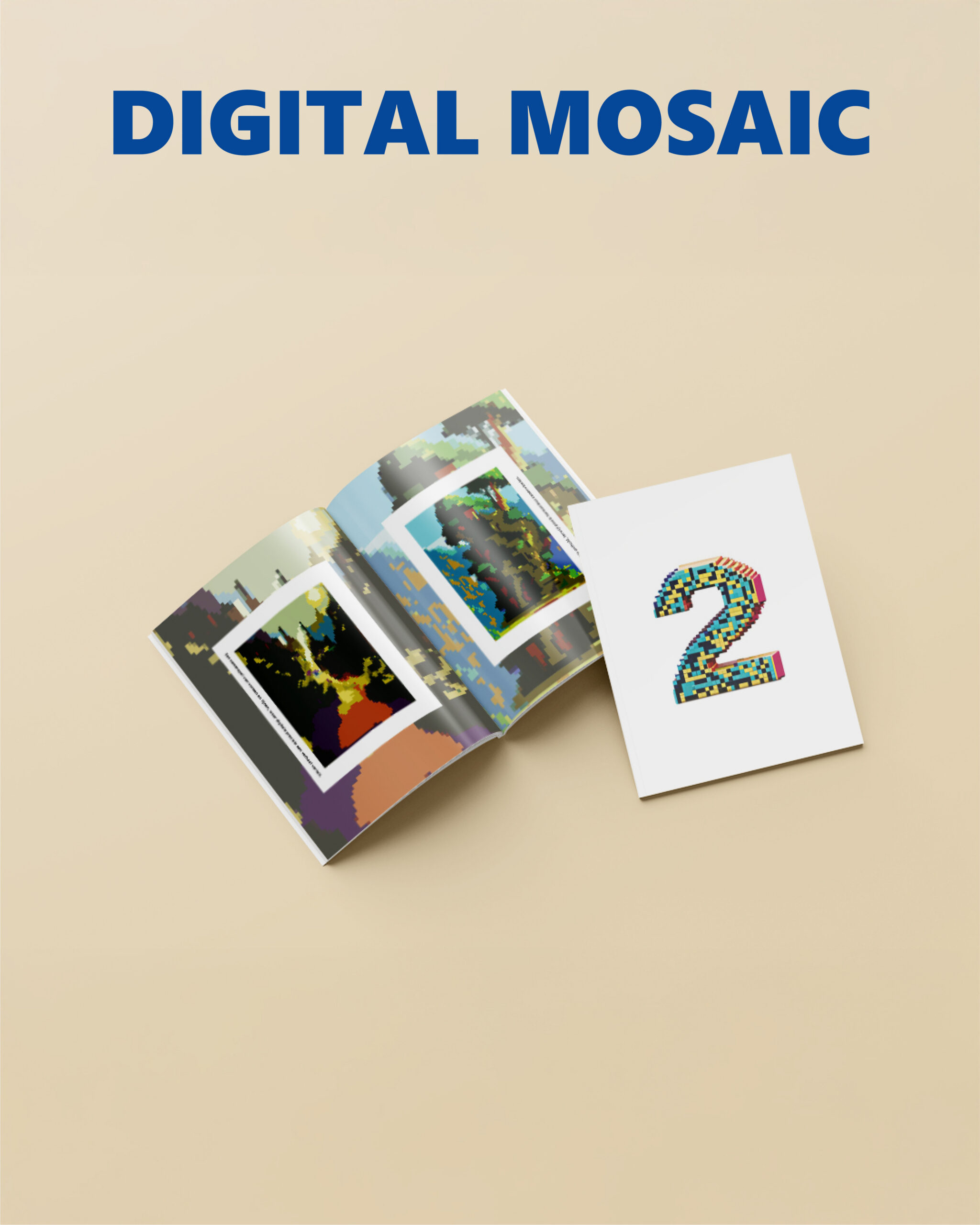 Cover and spread of the second booklet from “9 Quotes, 9 Styles” featuring a digital mosaic design