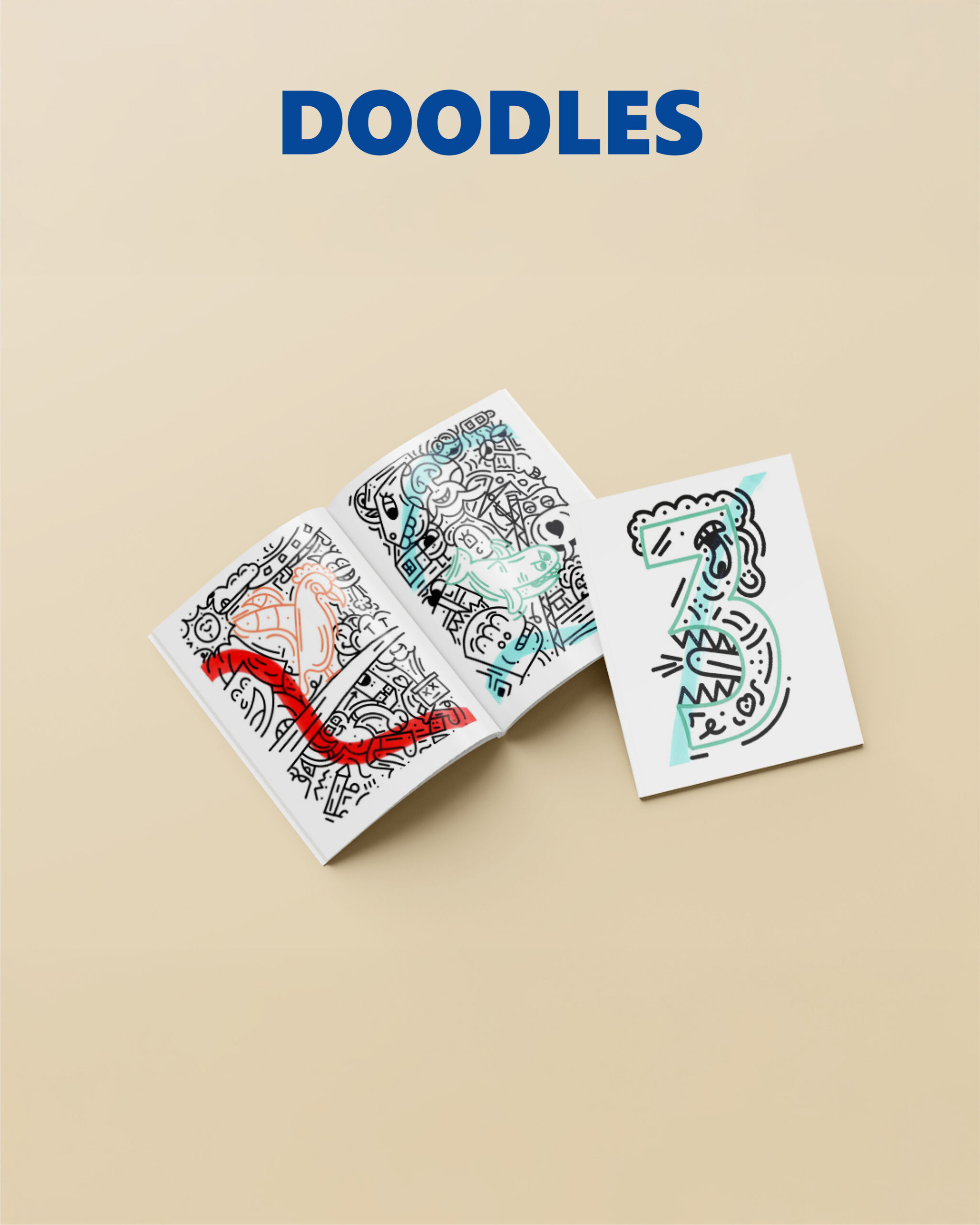 Cover and spread of the third booklet from “9 Quotes, 9 Styles” in Doodles style