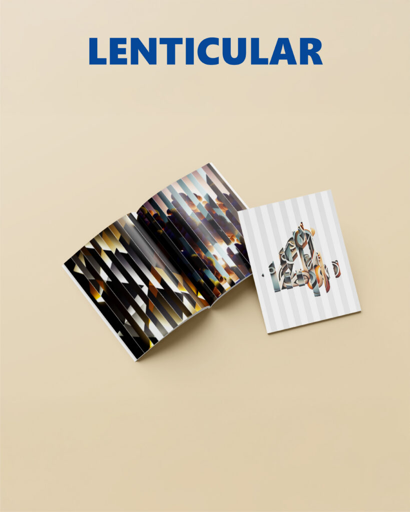 Cover and spread of the fourth booklet from “9 Quotes, 9 Styles” in lenticular design style