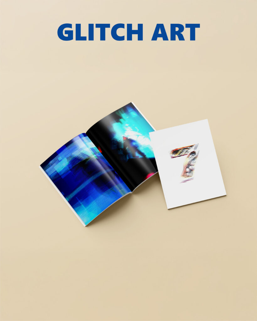 Cover and spread of the seventh booklet from “9 Quotes, 9 Styles” in Glitch Art style