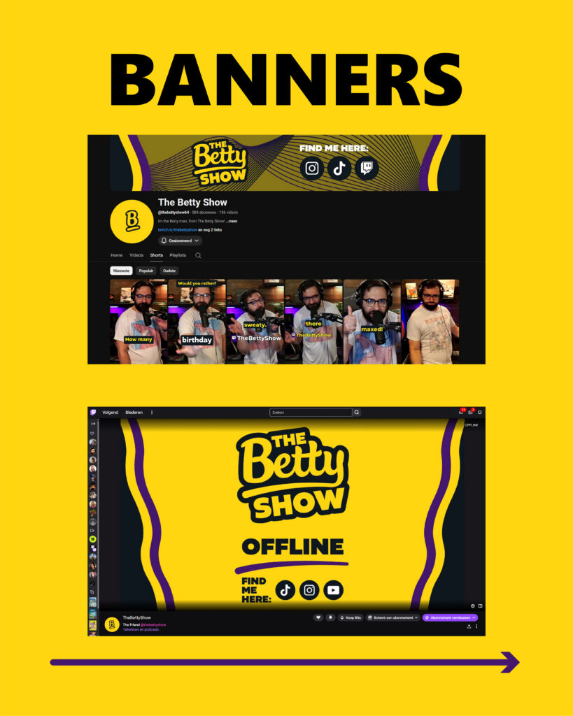 YouTube and Twitch banners designed for TheBettyShow rebranding case