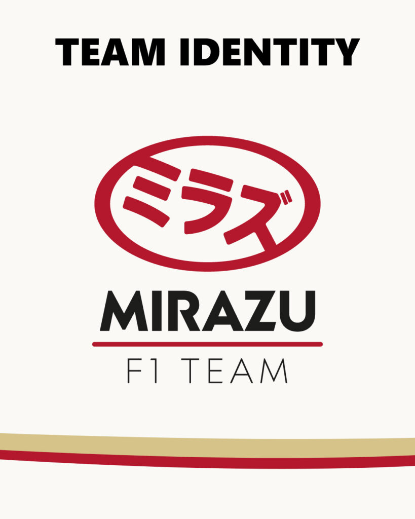 Logo of the Mirazu F1 Team displayed as part of the team identity and branding concept