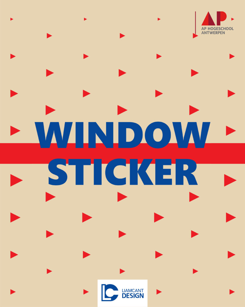 Window sticker concept for AP University College showing a graphic pattern, continuous line design, title text, and the AP logo, without the sticker applied to a window