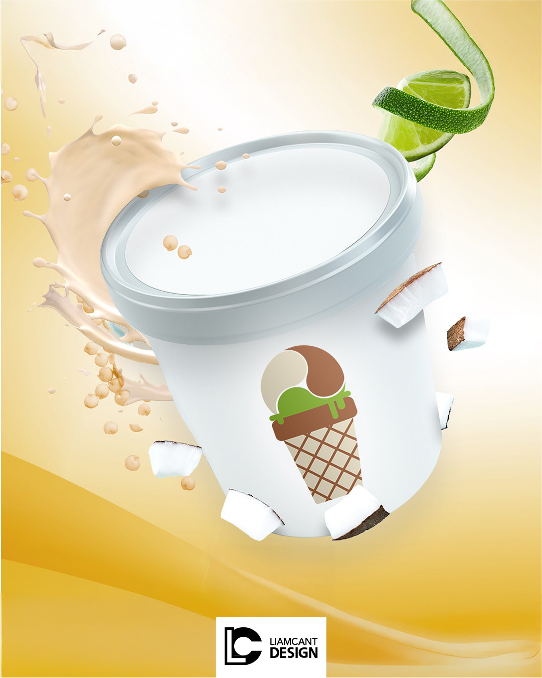 Ice cream cup with coconut and lime flavor